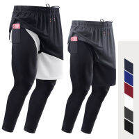 2-In-1 Running Cropped Pants Men Jogging Tights Gym Sportswear