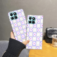 เคสโทรศัพท์นิ่มลายดอกไม้ลายตารางใหม่สำหรับ X6A เกียรติยศ/X5Plus/90 5G / 90 Lite/ 70 Lite / 70 5G TPU ซิลิโคนโปร่งใสปลอกโทรศัพท์มือถือ HONOR X5 Plus