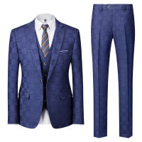 Spot 2023 Cross -Border New MenS Suit Set Three -Piece Korean Youth Business Leisure Plaid Man