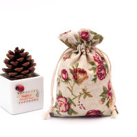 50Pcslot (10x14cm) Linen Printed Cotton Gift Bags Packing Jewelry Drawstring Pouch Cosmetic Wedding Candy Wrappling Reusable