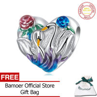 BAMOER 925เงินสเตอร์ลิงหัวใจ Swan Lake Bead Charm สำหรับสร้อยข้อมือผู้หญิง DIY อุปกรณ์เสริมแฟชั่นเครื่องประดับ SCC2331