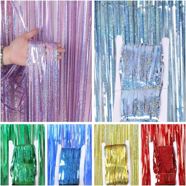Party Foil Curtain Backdrop Fringe Curtains, Sparkle Metallic Foil