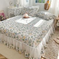 [COD] Cotton bed four-piece set quilted three-piece non-slip sheet chiffon lace for