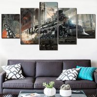 5แผง Sci Fi Steampunk Retro Train Canvas Artwork, Modern Wall Art Pictures, High Definition Paintings, Ideal For Home Decor And Living Room Decoration