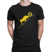 Unique Bull And The Bitcoin Symbol Crypto Currency T-Shirts For Men Crew Neck 100% Cotton T Shirts Cryptocurrency Art Short