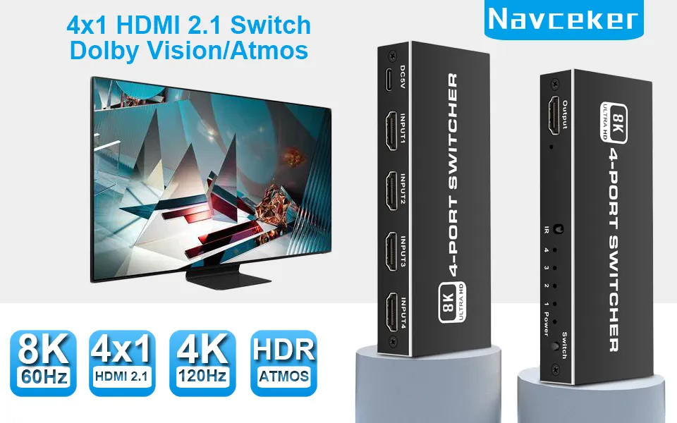 2023 Switcher HDMI 2.1-compatible 3 in 1 out Ultra 48Gbps 8K 60Hz 4K 120Hz  Switch adapter With IR Remote For HDTV Projector