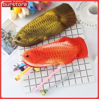 Bitterorangetgd 3D Arowana ทองถุงผ้าใส่ดินสอบรรจุขนาดใหญ่มีซิปเครื่องเขียนนักเรียนสุดสร้างสรรค์กระเป๋าเครื่องเขียน