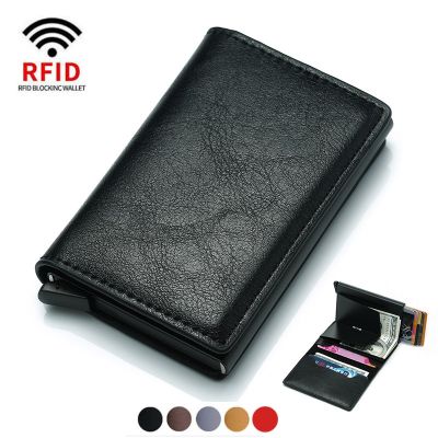 【CC】❂  ID Credit Bank Card Holder Wallet Luxury Brand Men Anti Rfid Blocking Protected Leather Small Money Wallets