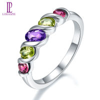 Multicolorแหวนผู้หญิง 925 เงินสเตอร์ลิงธรรมชาติพลอยอเมทิสต์Peridot Rhodolite GARNET