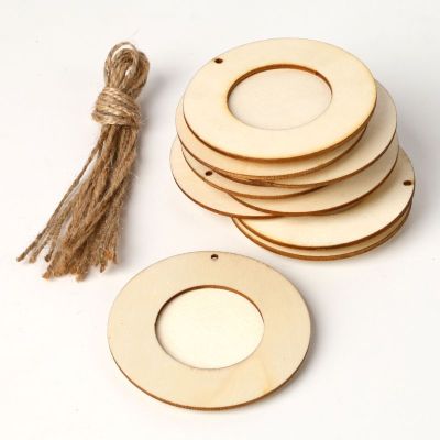 10pcsset Wooden Mini Round Photo Frame Hanging Crafts DIY Handmade With Ropes Home Decoration Ornament
