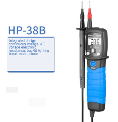 HP-38B ปากกาดิจิตอลมัลติมิเตอร์ Genggam Lampu Latar Layar LCD DC/มาตรวัดแรงดันไฟฟ้า AC Tegangan เมตร Perlawanan ไดโอดอุปกรณ์ทดสอบความต่อเนื่อง
