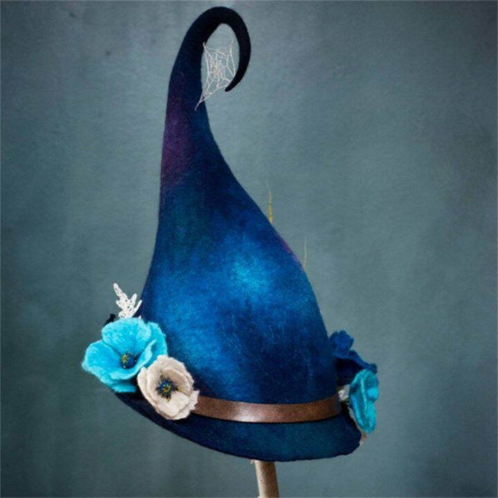 2022-newly-halloween-costume-party-felt-witch-hats-with-flower-handmade-halloween-party-cosplay-props-for-women