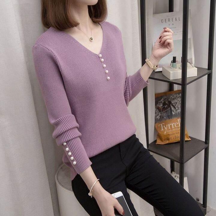 2023-spring-and-autumn-new-large-size-loose-slimming-artistic-1-knitwear-base-shirt-women-v-neck-korean-style-long-sleeve-sweater-women-2023