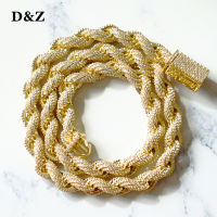 D&amp;Z New 8mm Rope Chain Spring Buckle Necklace Iced Out Cubic Zircon Stones Twist Necklace For Men Hip Hop Jewelry