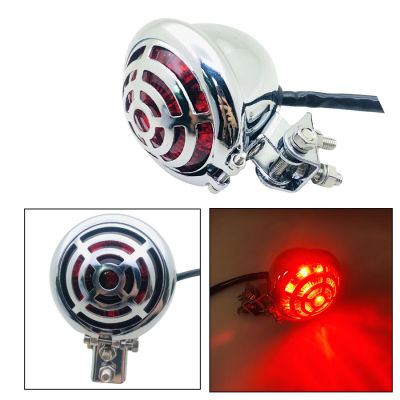 Vintage Universal Motorcycle Chrome Rear Brake Light LED Alloy Motorbike Stop Lamp For Yamaha Suzuki Aprilia Benelli Kawasaki