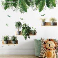 ♤ Sofa Background Decoration Wall Stickers Green Leaf Potted Plant Flowers Decal Eco-friendly DIY Removable Self-adhesive Poster