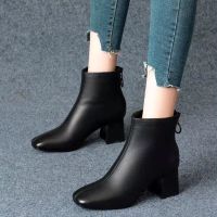 Short Boots Womens Thick Heels 2023 New Autumn Square Headed Martin Boots High Heels Womens Shoes Single Boots Plush