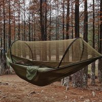 【LZ】▥  1-2 Person Portable Outdoor Camping Hammock with Mosquito Net High Strength Parachute- Fabric Hanging Bed Hunting Sleeping Swing