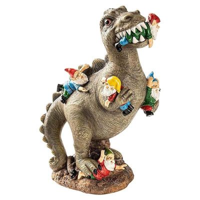 Dinosaur Eating Gnomes Garden Dinosaur Statue Ornament Outdoor Decor