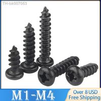 ❁☊✲  100pcs Cross Round Head Phillips Self-tapping Screws M1 M1.2 M1.4 M1.5 M1.7 M2 M2.3 M2.6 M3 M3.5 M4 Black Carbon Steel Screw