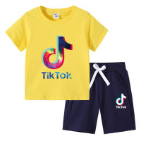 Tik-TOKS เสื้อยืดชุดชายหญิงแขนสั้นเสื้อทีกางเกงขาสั้นการ์ตูนอะนิเมะเสื้อยืดใหม่กางเกงขาสั้นชุดนอนชุดเด็ก