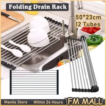 1pc Roll-up 304 Stainless Steel Dish Drying Rack, Portable Folding