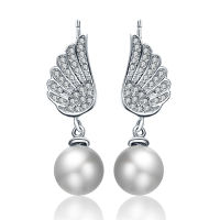 New arrival hot angel wings shell pearl crystal 925 sterling silver ladies stud earrings jewelry gift wholesale