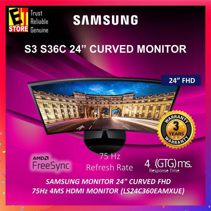 Samsung 24 Curved Monitor S3 S36c 4ms 75hz Amd Free Sync Ls24c360eaexxs 3yrs Warranty Lazada