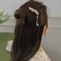 YAOO วินเทจ อินส์ หมวก Hanfu คลิปผมด้านข้าง Barrettes ใหม่ สไตล์จีนจีน พู่ห้อยคอ คลิปผมดอกไม้ พัดลมสำหรับรถยนต์ คลิปปากเป็ดเกาหลี กิ๊บติดผมผู้หญิง