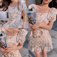 Puff sleeves floral dress ✨ เดรสสั้นแต่งระบาย ลายดอก