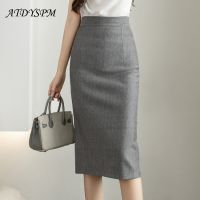 Classic Vintage Gray Red Stretch Pencil Skirts For Women Office Lady Formal Black Midi Skirts Elegant Female Package Hip Skirts