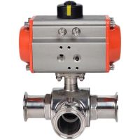 38mm 3 Way Stainless Steel Sanitary Pneumatic Ball Valve Tri Clamp Ferrule Type Double Acting Cylinder Ball Valve