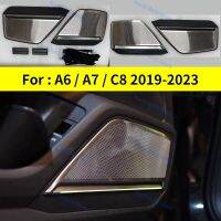 30 Colours LED Metal Speaker Cover For Audi A6 A7 C8 2019-2023 Car Door Horn Trim Panel Decorative Lamp Interior Ambient Lights Bulbs  LEDs HIDs