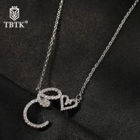 TBTK A-Z Cursive Initial Letters With Mini Heart Pendant Necklace Iced Out Cubic Zircon Charm Necklace Best Gift For Women Girl