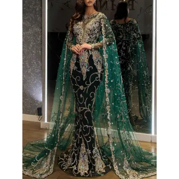 Buy MANDIRA WIRK Green Embellished Gown with Jacket and Chudidar (Set of 3)  online