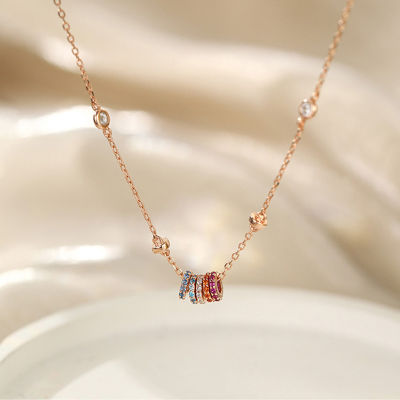 925 Sterling Silver Zircon Colorful Circle Charm Pendent Necklace For Women Girls Party Jewelry Choker Collar dz646
