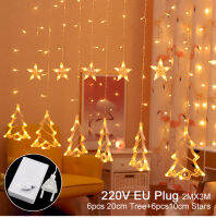 Christmas Tree Elk Bell Light Garland Curtain String Fairy Festoon Light Christmas Decor For Home Wedding Party New Year Decor