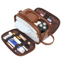 【cw】Water-Resistant PU Leather Toiletry Bag for Men Travel Wash Bag Shaving Dopp Kit Bathroom Makeup Organizer with Wet Dry Bag ！