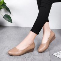 Flat Slanted Heel Work Shoes Black Leather Shoes Professional Airline Stewardess Womens Thin Shoes Nurse Shoes