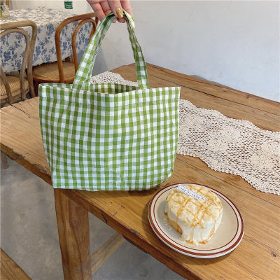 กระเป๋า Bento แบบพกพากล่องและถุงกระดาษสำหรับใส่ของขวัญร้านเชนวินกระเป๋าถือผ้าลายสก็อตเนื้อผ้าลินินญี่ปุ่น