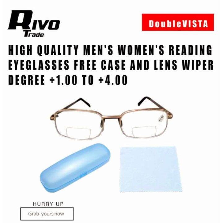 DOUBLE VISTA MEN'S WOMEN'S READING EYEGLASSES, EYEGLASS WITH FREE CASE