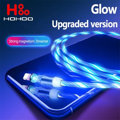 [HOT RUXMMMLHJ 566] 8Pin สายสำหรับ iPhone ระบบชาร์จแม่เหล็ก USB ชนิด Micro-C แบบชาร์จเร็วสายสำหรับ Huawei Samsung สายเคเบิ้ลแอนดรอยด์แสงที่ไหล LED