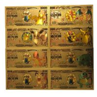 【LZ】 8pcs Pokemon Letters Metal Cards Pokémon Commemorative Gold Collection Coins Money Pikachu Playing Game Card Children Kids Toy G