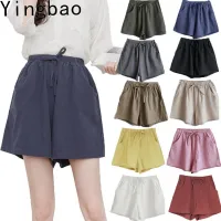 Womens Elastic Waist Cotton Loose Shorts Beach