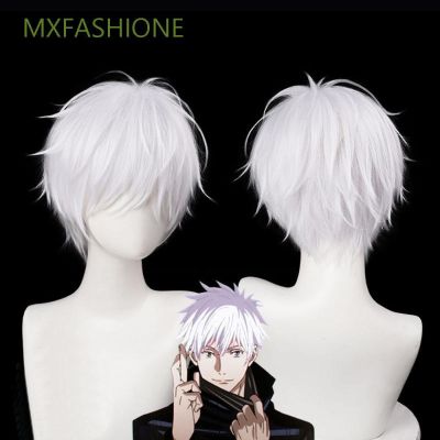 MXFASHIONE Fluffy Men Wigs Satoru Gojo Anime Cosplay Cosplay Wig Jujutsu Layered Kaisen Heat Resistant Grey Short Synthetic Hair l dbv