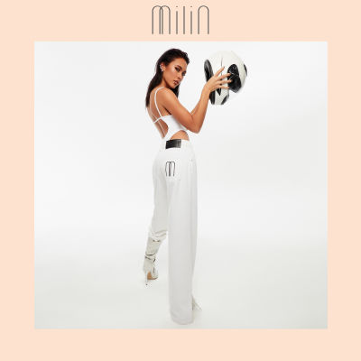 [MILIN] High rise straight leg jeans กางเกงยีนส์ขายาวผ่าขา High Straight  Flush / WHITE