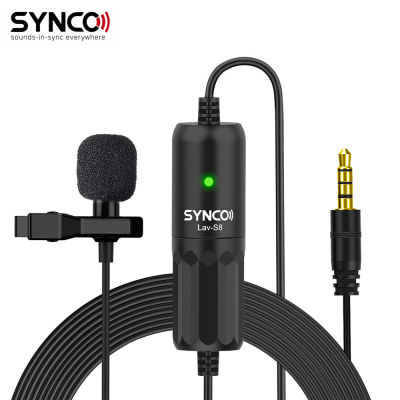 SYNCO-S8 Professional Lavalier Microphone Clip-on Omnidirectional Lapel Mic Noise Reduction Auto-Pairing 8M Long Cable