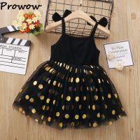 【Ladies shop】 Prowow Ladies shopลายจุดเด็กสาวฤดูLadies shopแขนกุดโบว์ BlackDresses สำหรับเด็กวัยหัดเดินเด็ก Girl2022