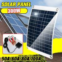 300W Semi-Flexible Solar Panel Dual 12V/5V USB With 50A-100A Controller Waterproof Solar Cells for Car Yacht RV Battery Charger Wires Leads Adapters