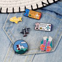 【DT】hot！ Go Enamel Pins Airplane Ticket Plane Adventure Road Sign Badge the Brooch Cartoon Jewelry